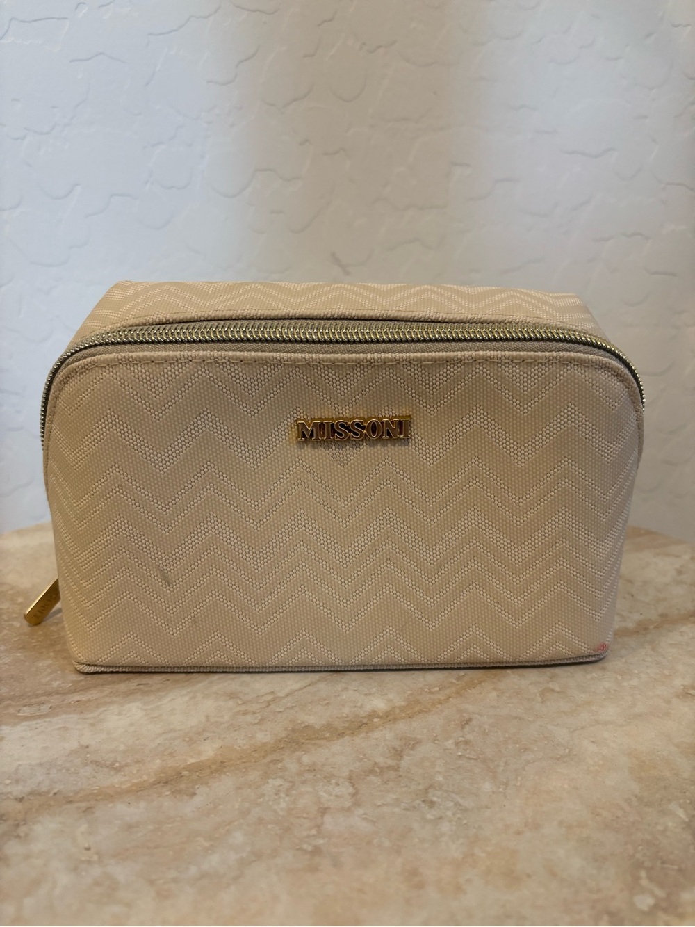 Missoni Cream Chevron Toiletry Pouch with Gold Logo